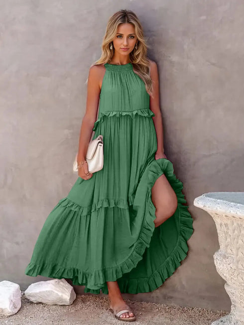 'Galatea' Ruffled Sleeveless Maxi Dress - Celes Fashion